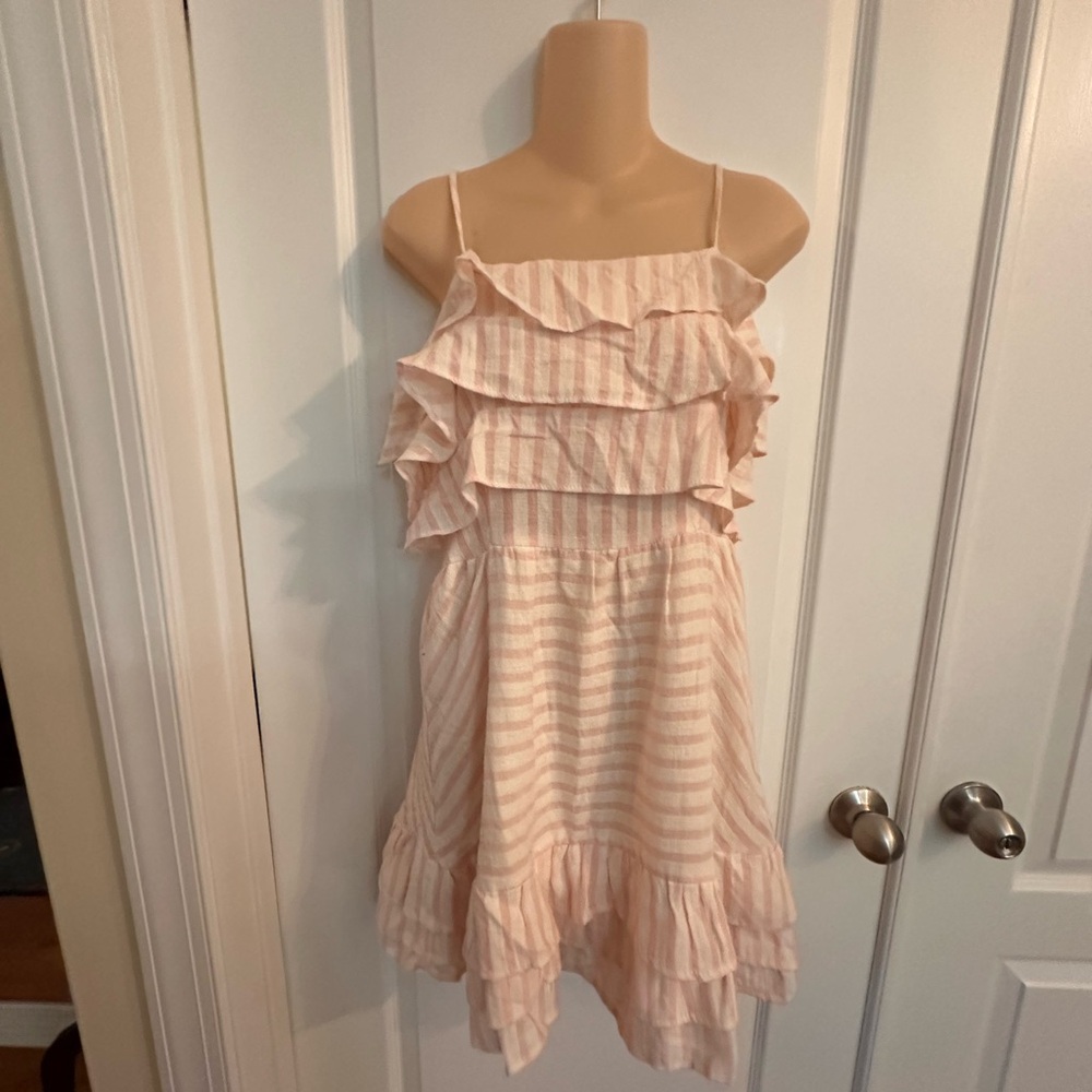 &merci pink and‎ white striped ruffle dress